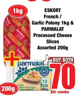 ESKORT French / Garlic Polony 1kg & PARMALAT Processed Cheese Slices Assorted 200g