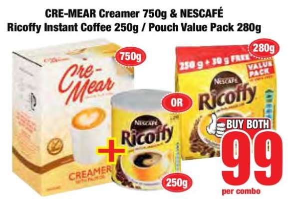 CRE-MEAR Creamer 750g & NESCAFÉ Ricoffy Instant Coffee 250g / Pouch Value Pack 280g