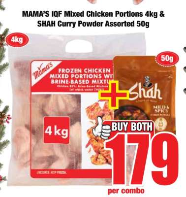 MAMA’S IQF Mixed Chicken Portions 4kg & SHAH Curry Powder Assorted 50g