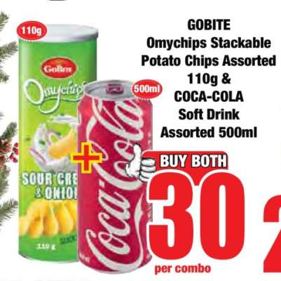 GOBITE Omychips Stackable Potato Chips Assorted 110g & COCA-COLA Soft Drink Assorted 500ml