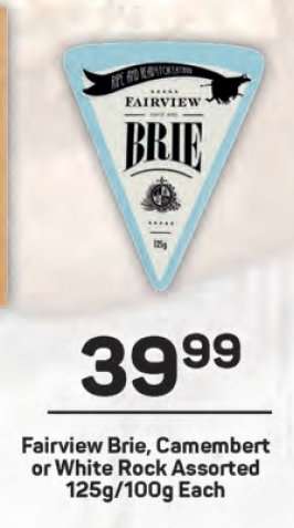 Fairview Brie, Camembert or White Rock Assorted 125g/100g Each
