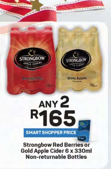 Strongbow Red Berries or Gold Apple Cider 6 x 330ml Non-returnable Bottles