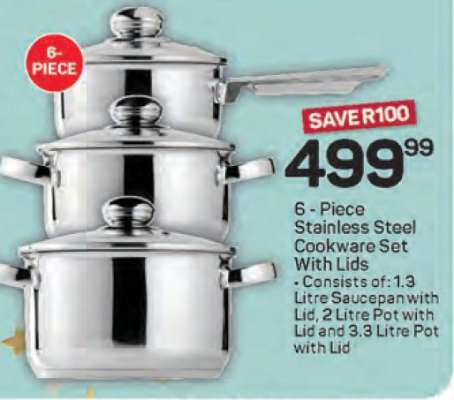 6-Piece Stainless Steel Cookware Set with Lids