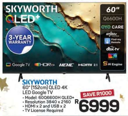 SKYWORTH 60" (152cm) QLED 4K LED Google TV