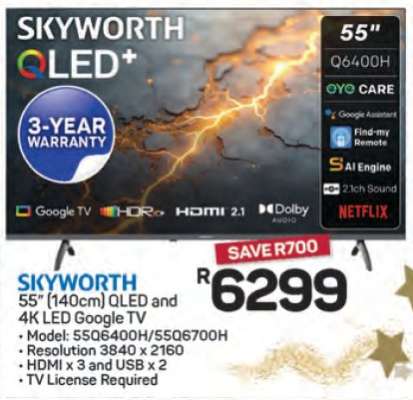 SKYWORTH 55" QLED and 4K LED Google TV