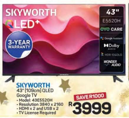 SKYWORTH 43" (109cm) QLED Google TV