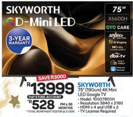 SKYWORTH 75" (190cm) 4K Mini LED Google TV
