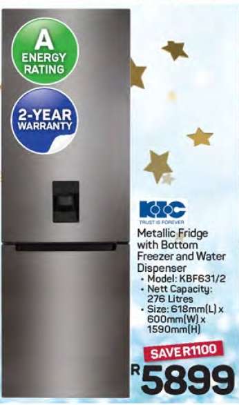 Metallic Fridge with Bottom Freezer and Water Dispenser