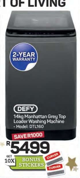 DEFY 14kg Manhattan Grey Top Loader Washing Machine