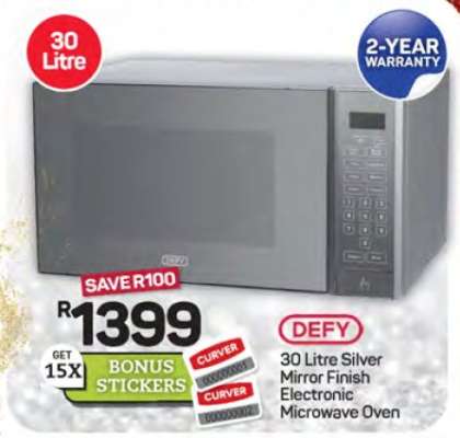 DEFY 30 Litre Silver Mirror Finish Electronic Microwave Oven