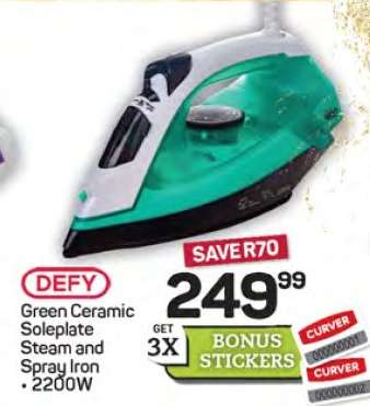 DEFY Green Ceramic Soleplate Steam and Spray Iron