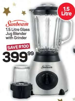 Sunbeam 1.5 Litre Glass Jug Blender with Grinder