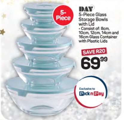 5-Piece Glass Storage Bowls with Lid