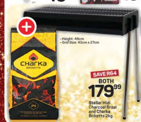 Stellar Midi Charcoal Braai and Charka Briketts 2kg