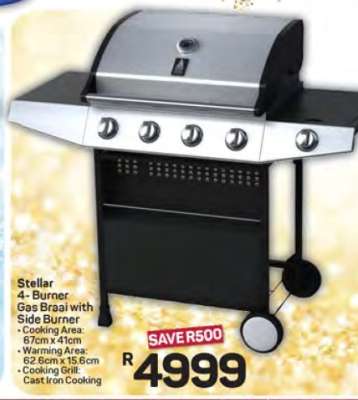 Stellar 4-Burner Gas Braai with Side Burner