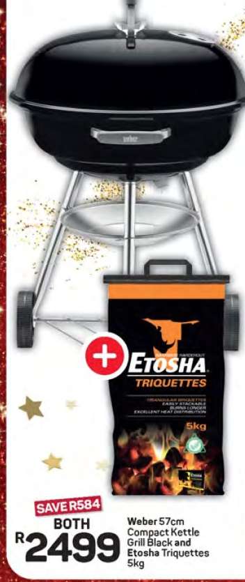 Weber 57cm Compact Kettle Grill Black and Etosha Triquettes 5kg