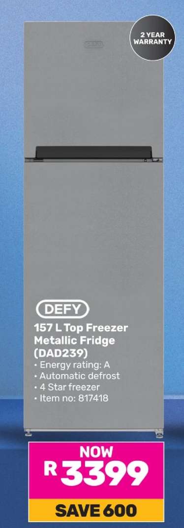 DEFY 157 L Top Freezer Metallic Fridge (DAD239)