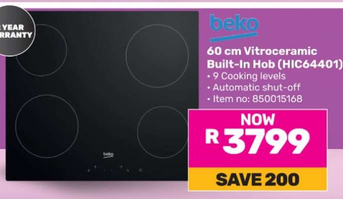 Beko 60 cm Vitroceramic Built-In Hob (HIC64401)