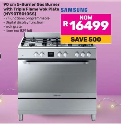90 cm 5-Burner Gas Burner with Triple Flame Wok Plate (NY90T5010SS)