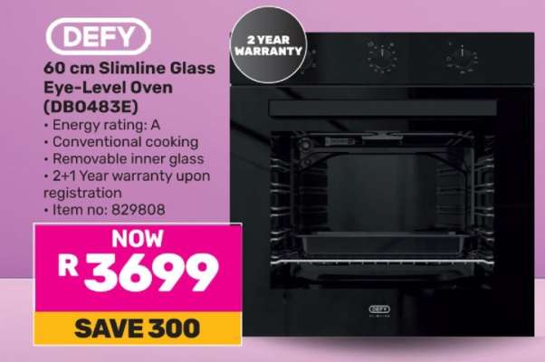 DEFY 60 cm Slimline Glass Eye-Level Oven (DB0483E)