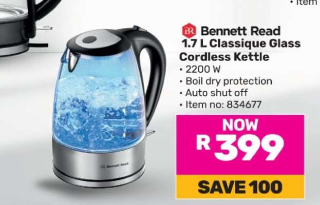 Bennett Read 1.7 L Classique Glass Cordless Kettle
