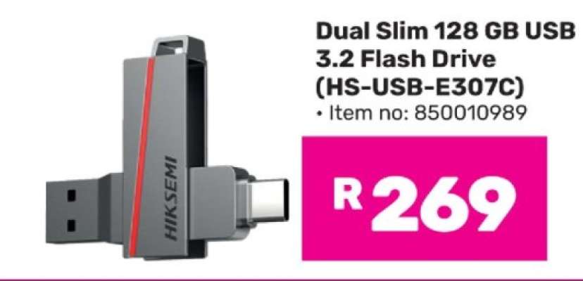 Dual Slim 128 GB USB 3.2 Flash Drive (HS-USB-E307C)