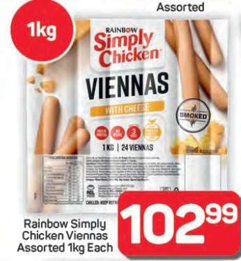 Rainbow Simply Chicken Viennas Assorted 1kg Each