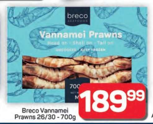Breco Vannamei Prawns 26/30 - 700g