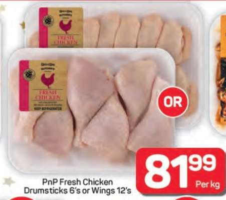 PnP Fresh Chicken Drumsticks 6's or Wings 12's