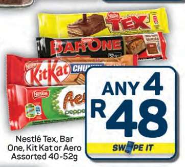 Nestle Tex, Bar One, Kit Kat or Aero