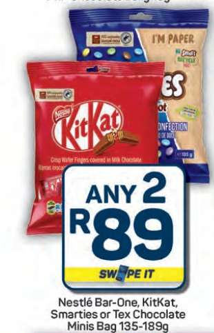 Nestlé Bar-One, KitKat, Smarties or Tex Chocolate Minis Bag