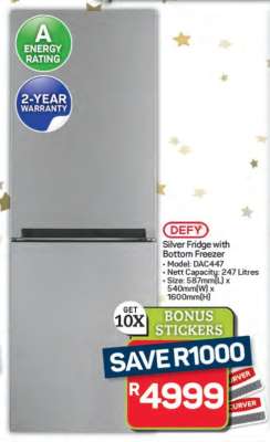 Defy Silver Fridge with Bottom Freezer