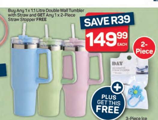 1.1 Litre Double Wall Tumbler with Straw