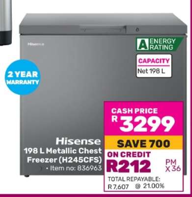 Hisense 198 L Metallic Chest Freezer (H245CFS)