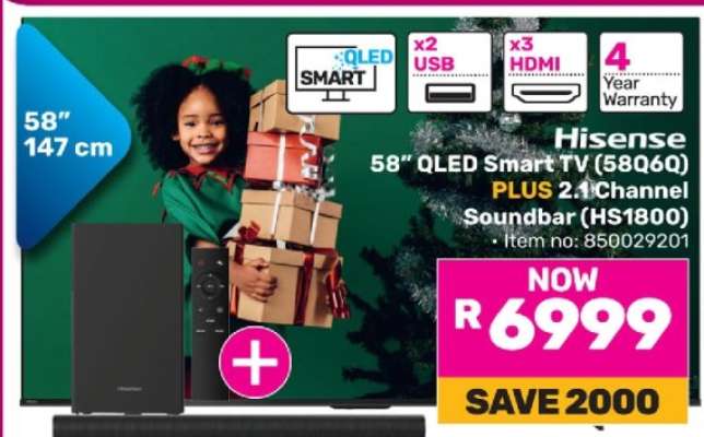 Hisense 58” QLED Smart TV (58Q6Q) PLUS 2.1 Channel Soundbar (HS1800)