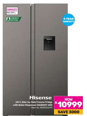 Hisense 541L Side-by-Side Freezer Fridge with Water Dispenser