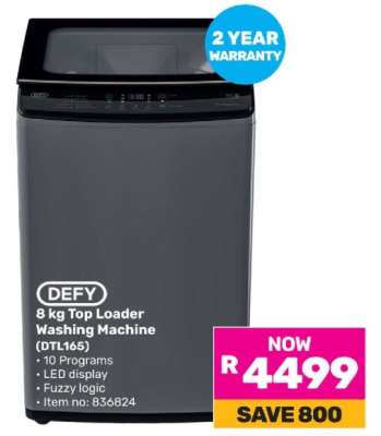 DEFY 8 kg Top Loader Washing Machine (DTL165)