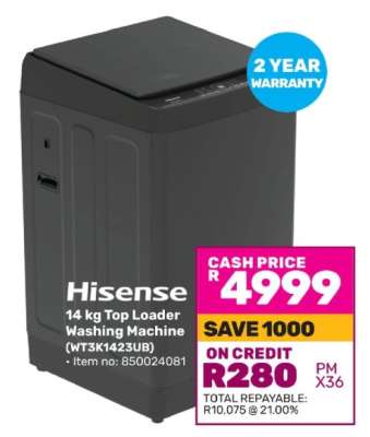 Hisense 14 kg Top Loader Washing Machine (WT3K1423UB)
