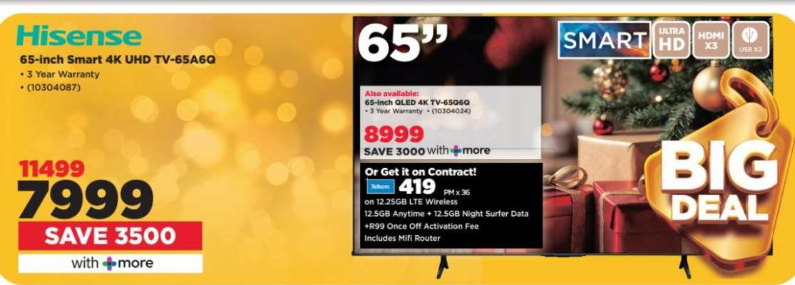 Hisense 65-inch Smart 4K UHD TV - 65A6G