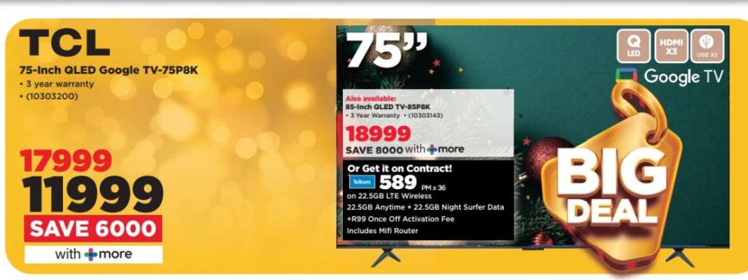 TCL 75-Inch QLED Google TV-75P8K
