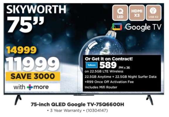 Skyworth 75-inch QLED Google TV-75QG6600H