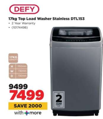 Defy 17kg Top Load Washer Stainless DTL153