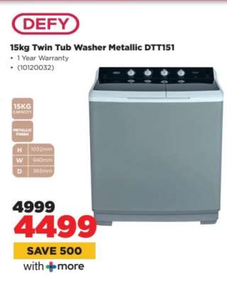 Defy 15Kg Twin Tub Washer Metallic DTT151