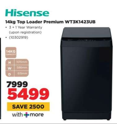 Hisense 14kg Top Loader Premium WT3K1423UB