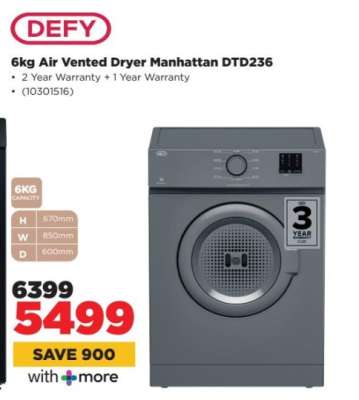 Defy 6kg Air Vented Dryer Manhattan DTD236