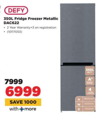 DEFY 350L Fridge Freezer Metallic DAC622