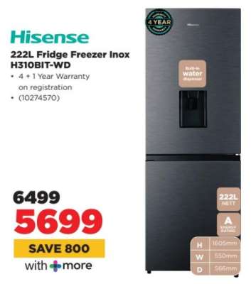 Hisense 222L Fridge Freezer Inox H310BIT-WD