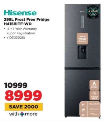 Hisense 298L Frost Free Fridge H415BITF-WD