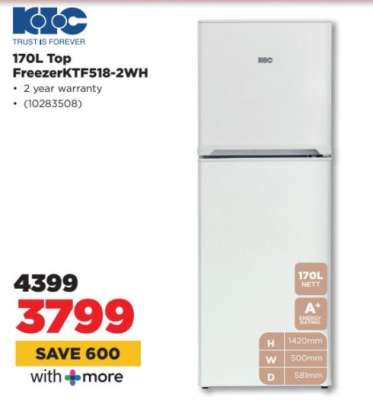 170L Top Freezer KTF518-2WH