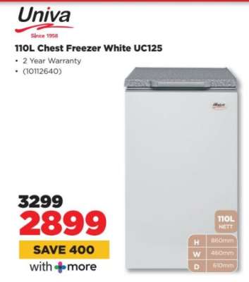 Univa 110L Chest Freezer White UC125